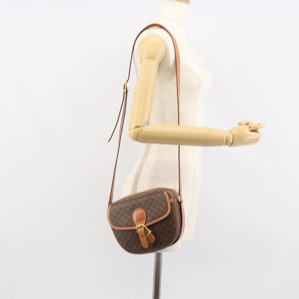Celine Vintage Macadam Shoulder Bag Canvas And Leather Brown Canvas Shoulder Bag Bag