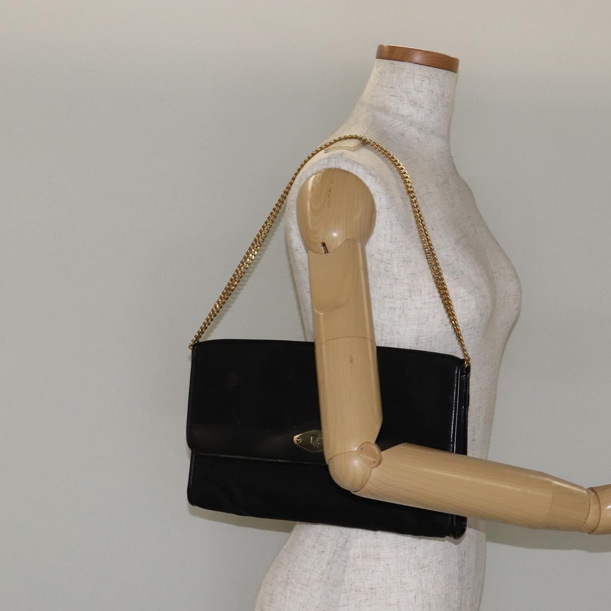 Christian Dior Vintage Cd Chain Flap Shoulder Bag Diorissimo Canvas Black Nylon Shoulder Bag Bag (Pre-Owned)