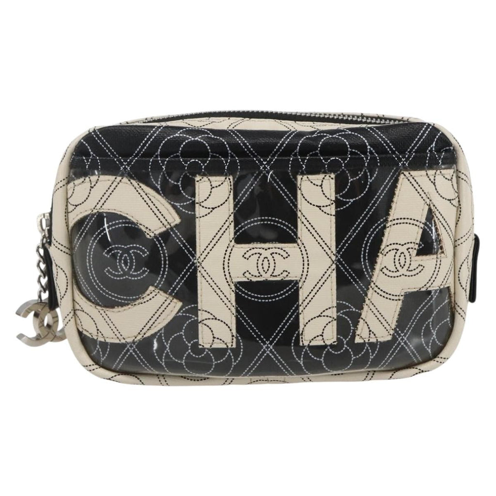 Chanel Logo Camera Case Clutch Printed Coated Canvas Black Pvc Clutche & Pouche Bag