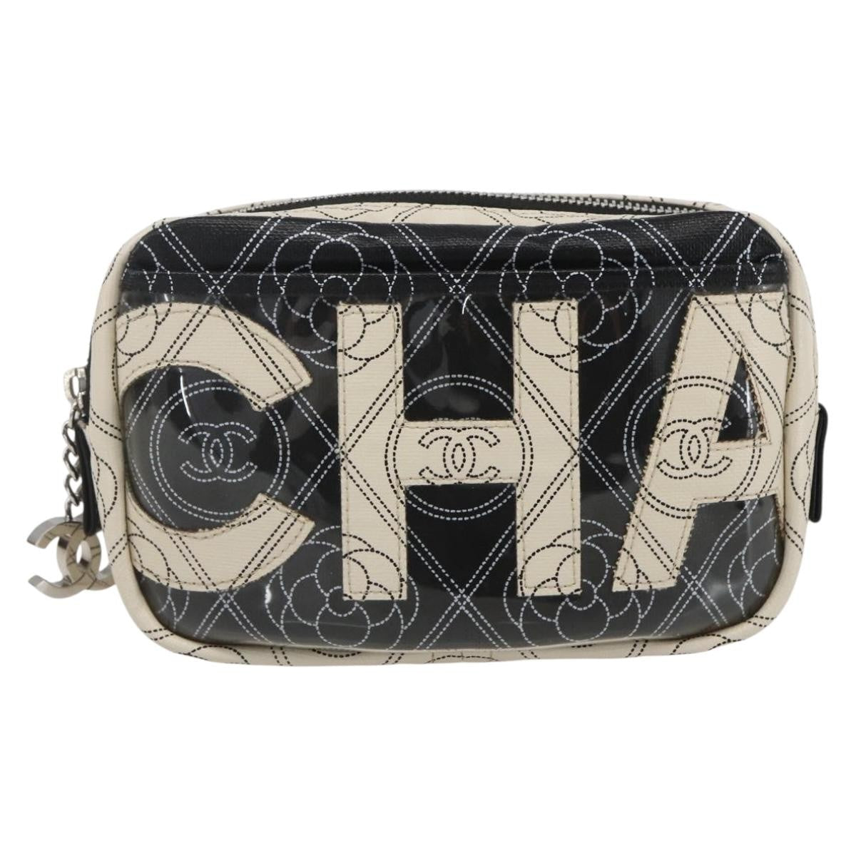 Chanel Logo Camera Case Clutch Printed Coated Canvas Black Pvc Clutche & Pouche Bag
