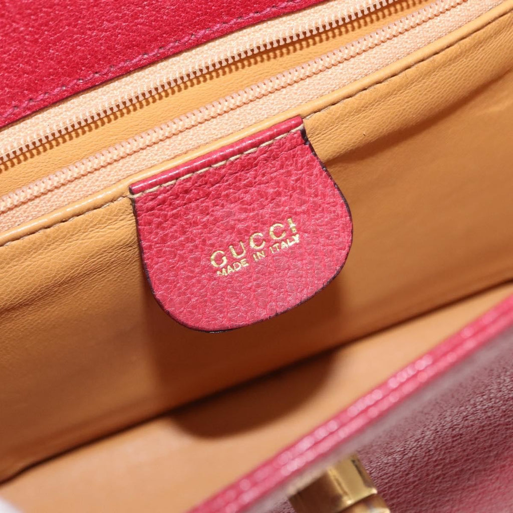 Gucci Vintage Bamboo Handle Bag Leather Red Leather Handbag (Pre-Owned)