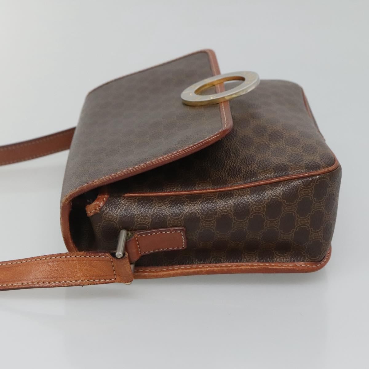 Celine Vintage Macadam Circle Logo Shoulder Bag Canvas And Leather Brown Canvas Shoulder Bag Bag
