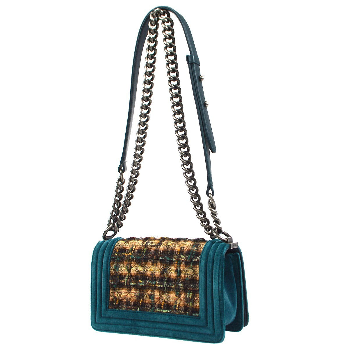 Chanel Boy Flap Bag Quilted Tweed With Velvet Blue Velvet Shoulder Bag Bag