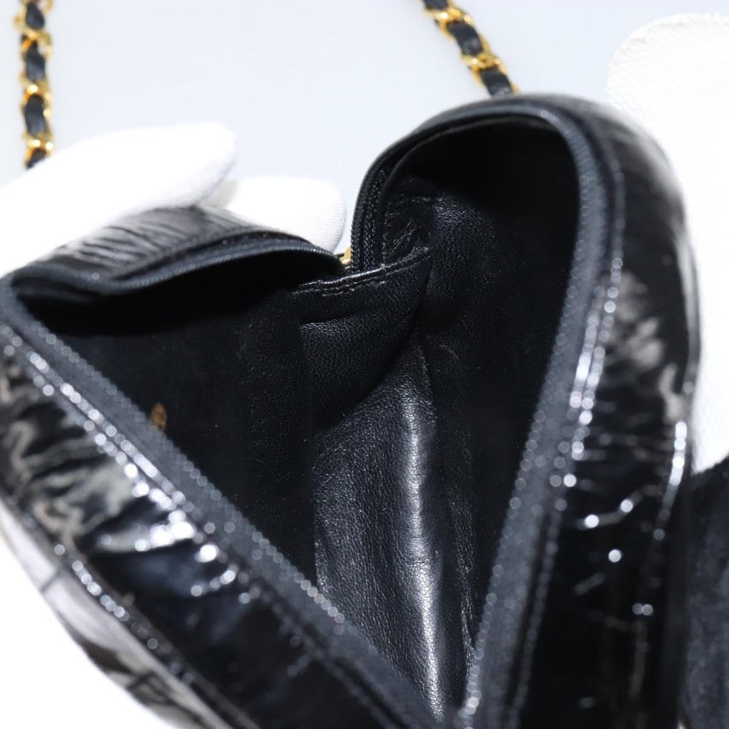 Chanel Vintage Camellia Round Evening Bag Lambskin And Satin Black Patent_Leather Clutche & Pouche Bag