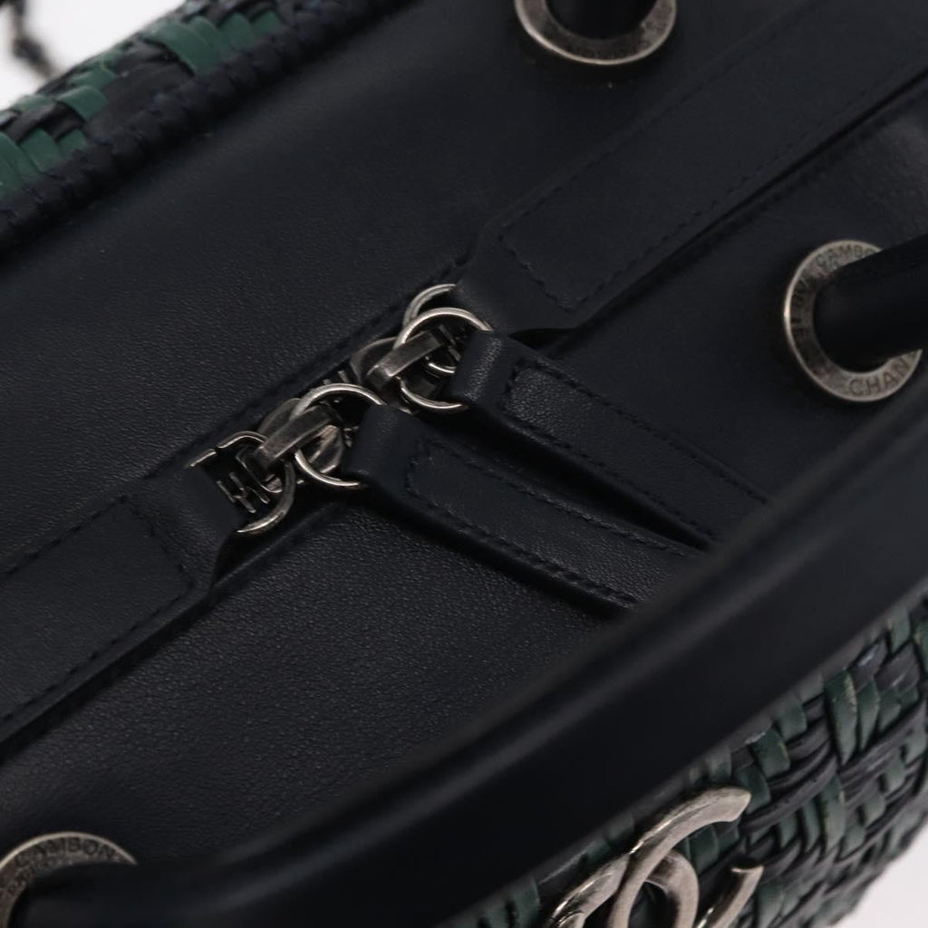 Chanel Convertible Chain Bowler Bag Woven Calfskin Green Leather Handbag