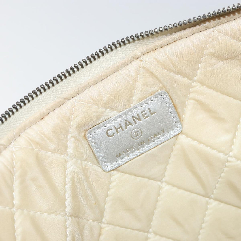 Chanel O Case Clutch Quilted Perforated Lambskin Silver Leather Clutche & Pouche Bag