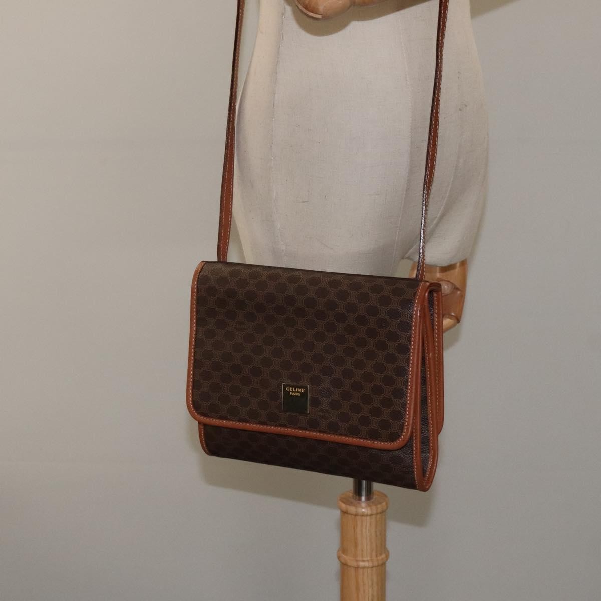 Celine Vintage Macadam Shoulder Bag Canvas And Leather Brown Canvas Shoulder Bag Bag