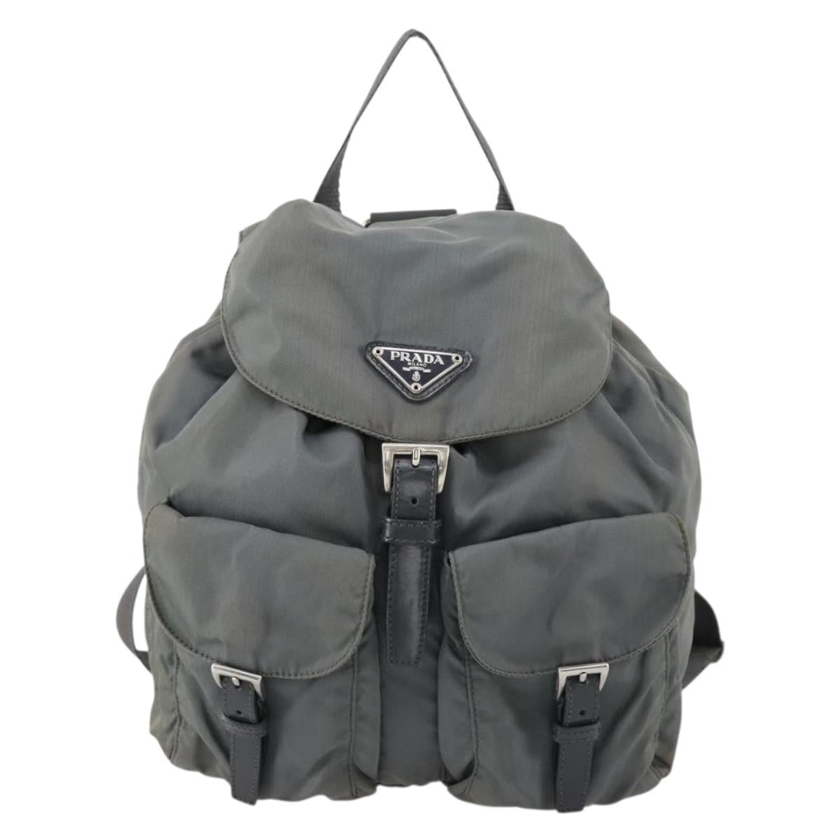 Prada Double Front Pocket Backpack Tessuto Gray Nylon Backpack Bag