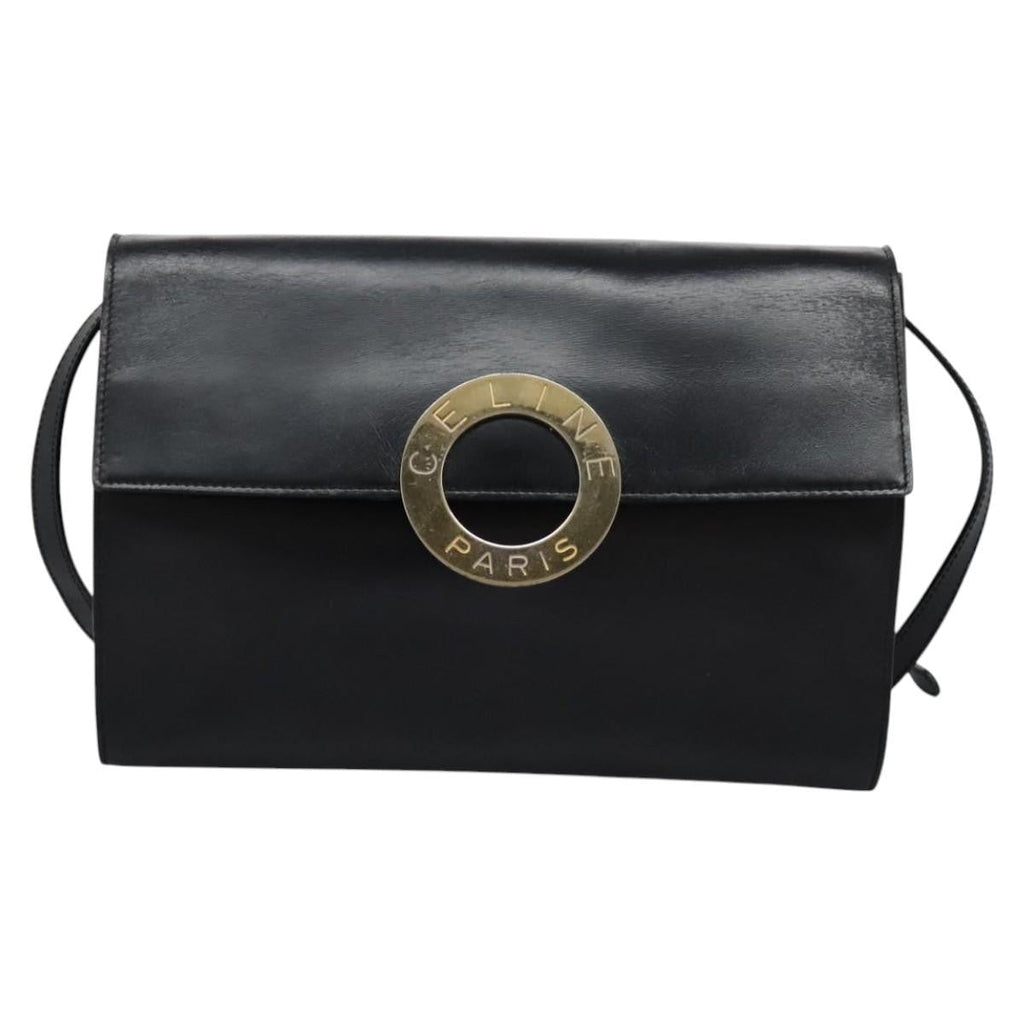Celine Vintage Circle Logo Crossbody Bag Leather Black Leather Bag