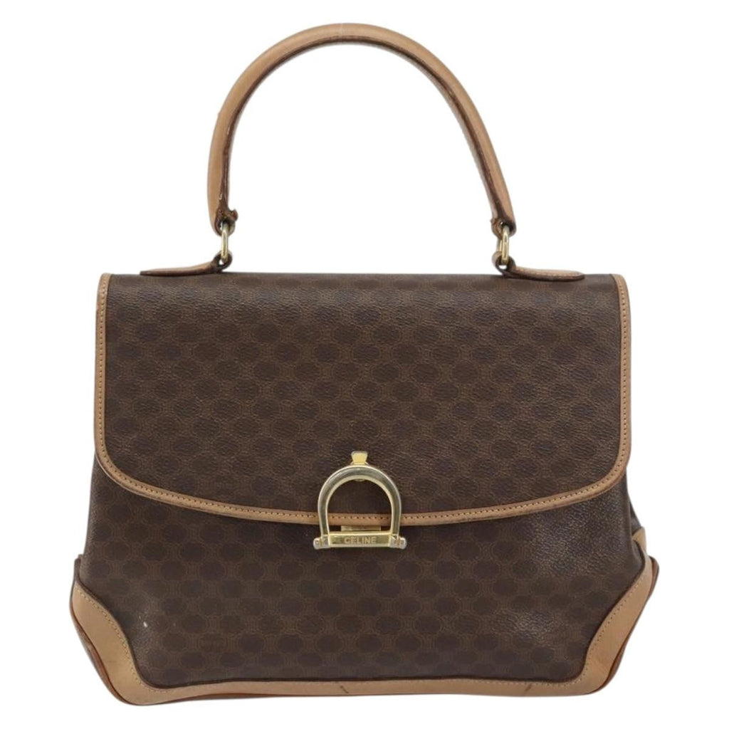 Celine Vintage Macadam Handbag Canvas Brown Pvc Handbag