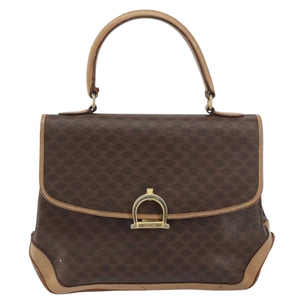 Celine Vintage Macadam Handbag Canvas Brown Pvc Handbag