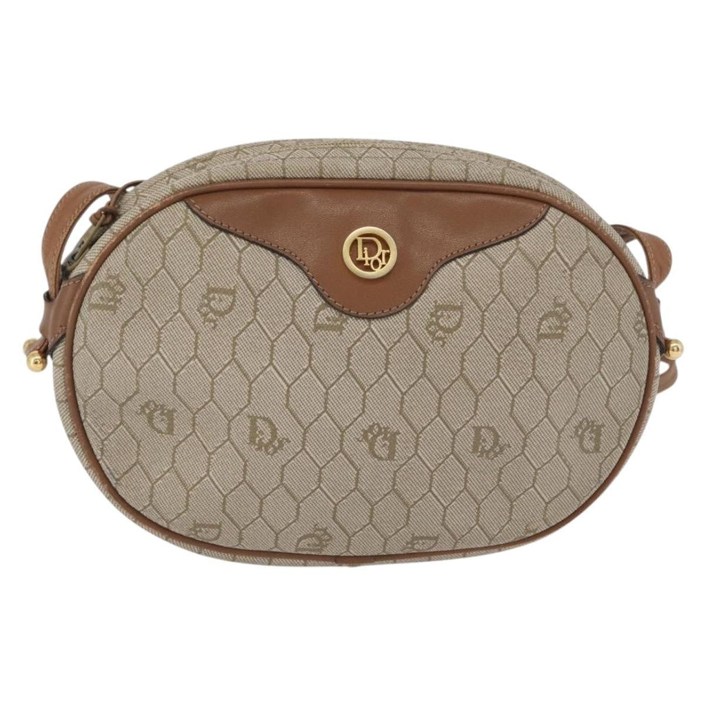 Christian Dior Vintage Honeycomb Shoulder Bag Canvas And Leather Beige Canvas Shoulder Bag Bag (Pre-Owned)
