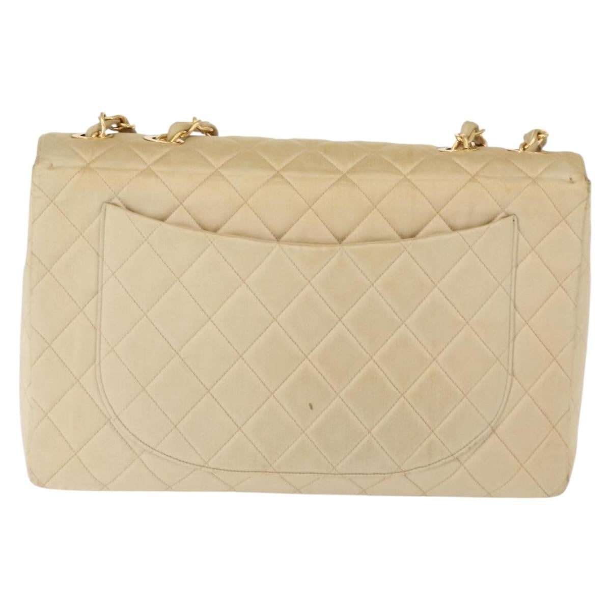 Chanel Vintage Classic Single Flap Bag Silk Beige Satin Shoulder Bag Bag