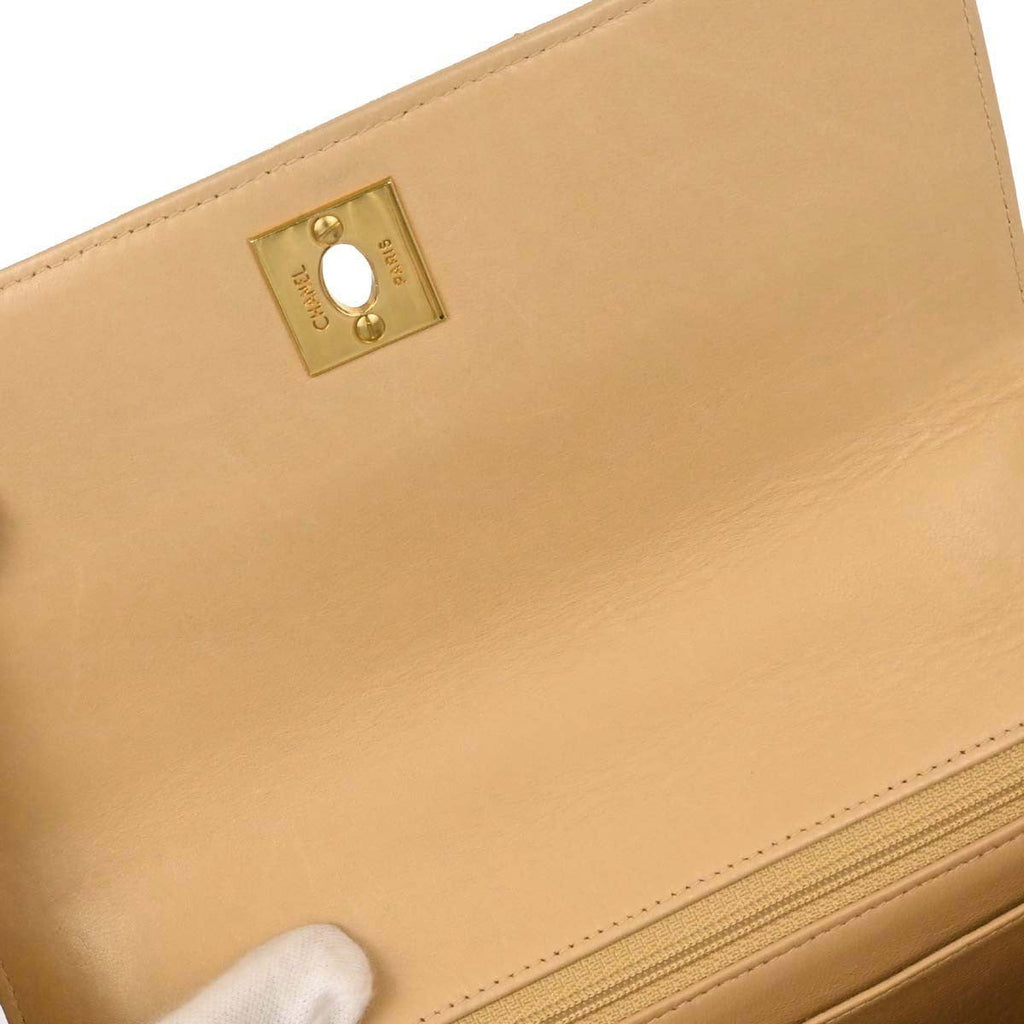 Chanel Vintage Top Handle Flap Bag Quilted Lambskin Beige Leather Handbag