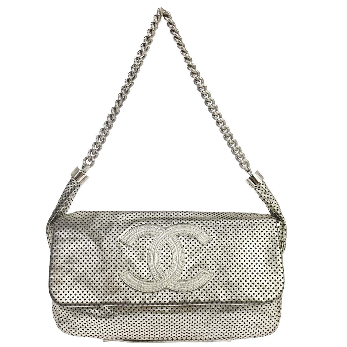 Chanel Chain Flap Bag Quilted Leather Silver Leather Shoulder Bag Bag