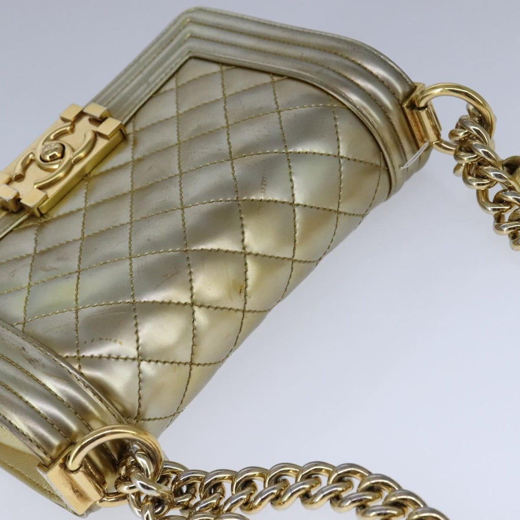 Chanel Boy Flap Bag Quilted Patent Gold Patent_Leather Shoulder Bag Bag