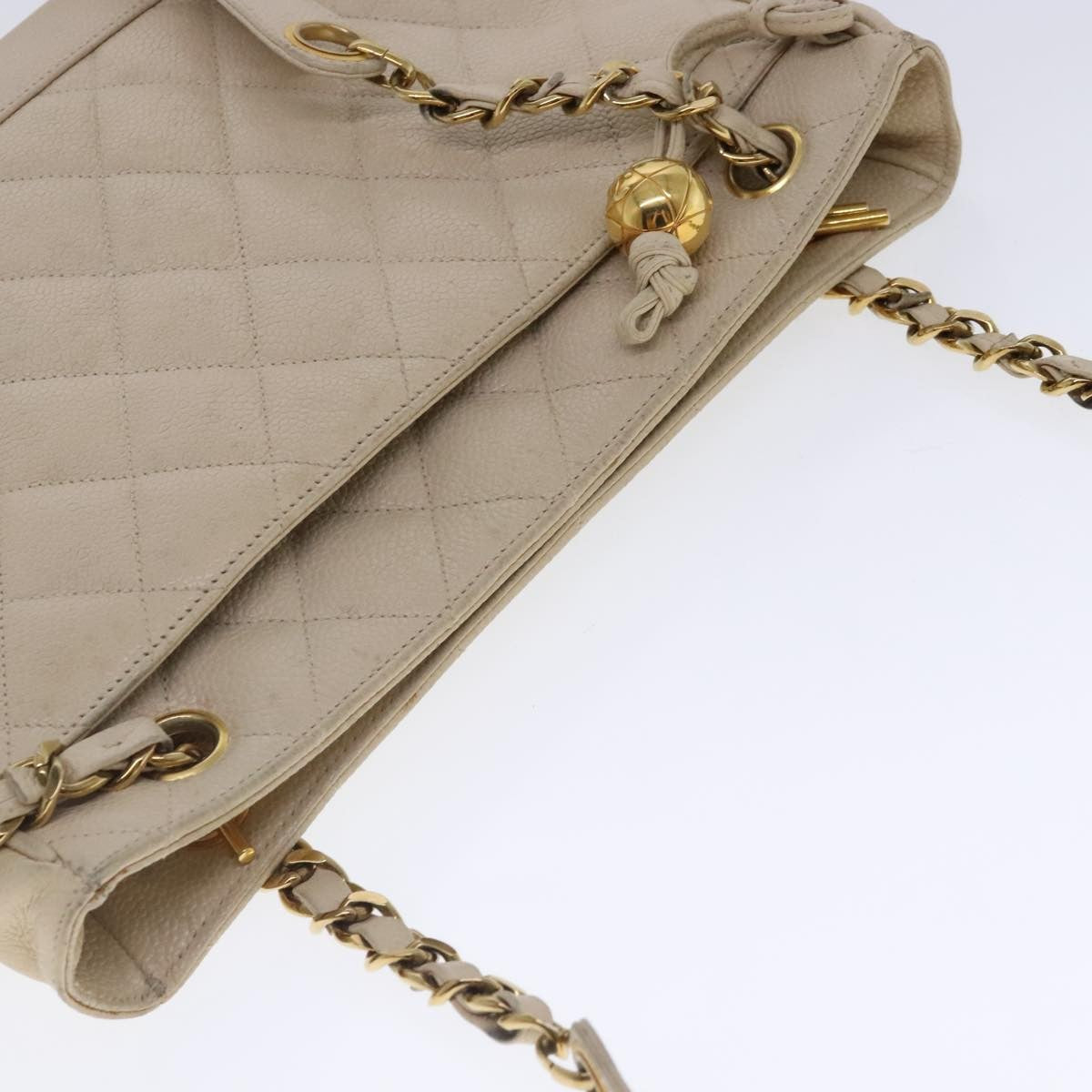 Chanel Vintage Slit Pocket Shoulder Bag Quilted Caviar Beige Leather Shoulder Bag Bag