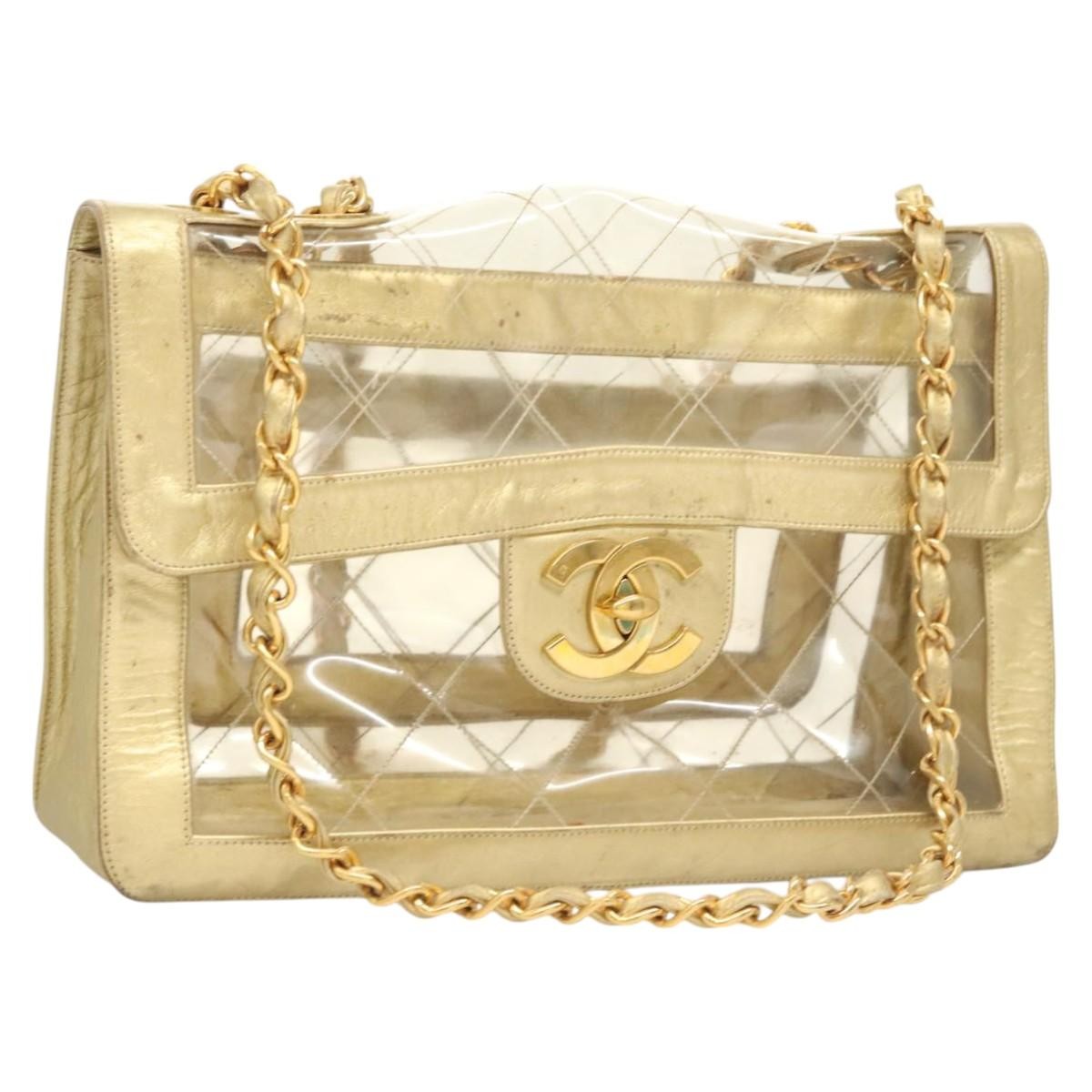 Chanel Classic Single Flap Bag Quilted Applique Vinyl Clear Vinyl Bag