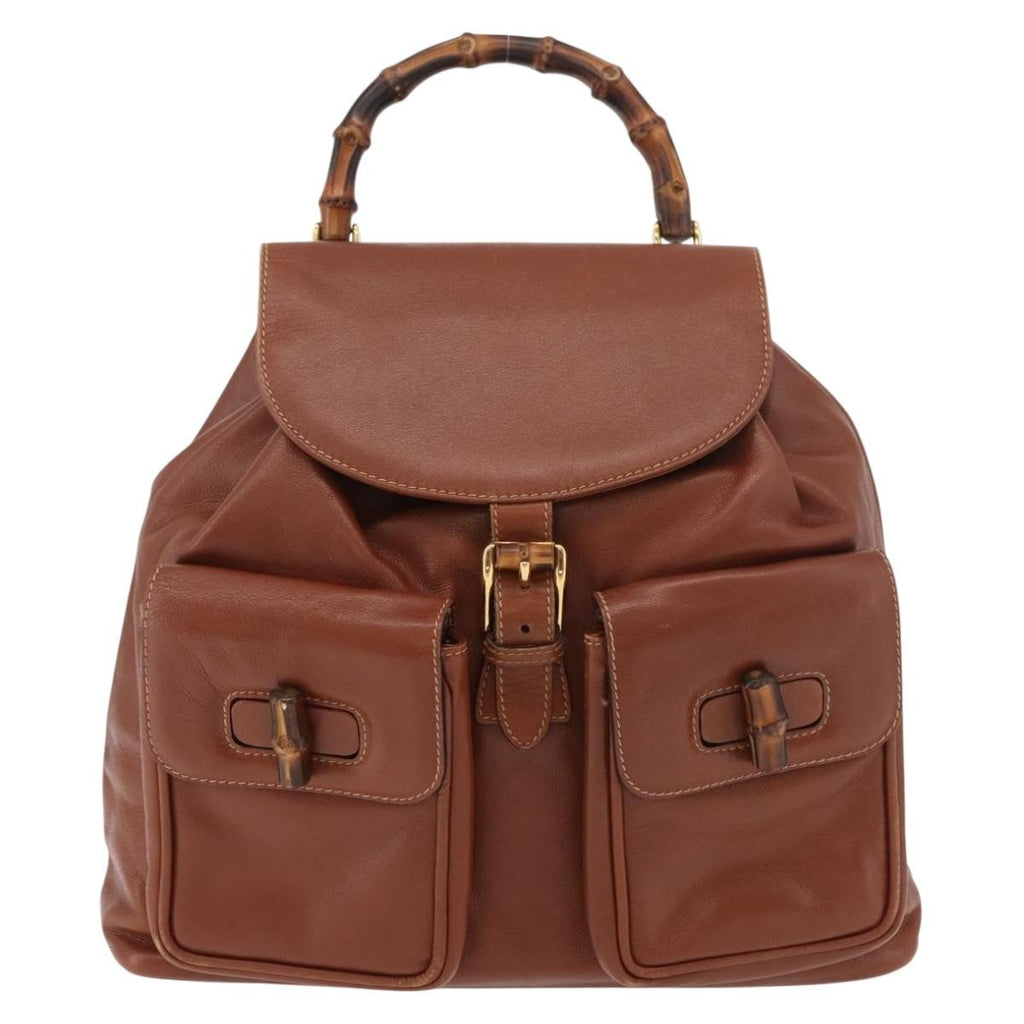Gucci Vintage Bamboo Backpack Leather Brown Leather Backpack Bag (Pre-Owned)