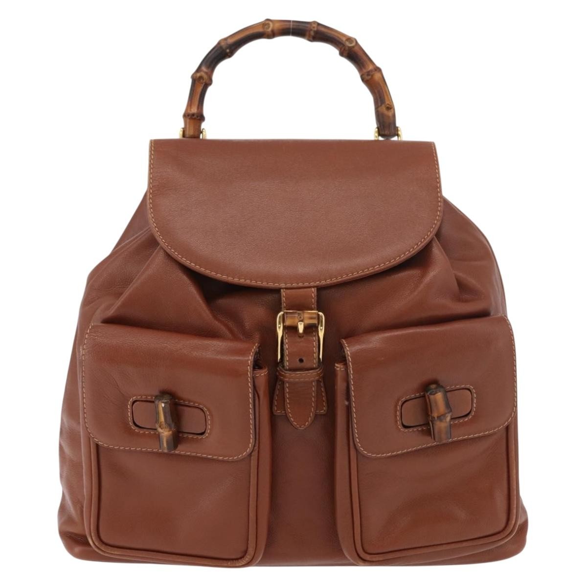 Gucci Vintage Bamboo Backpack Leather Brown Leather Backpack Bag (Pre-Owned)