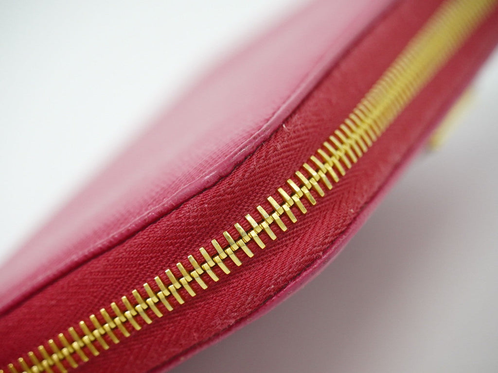 Prada Zip Around Tab Wallet Saffiano Leather Pink Leather Wallets Accessory