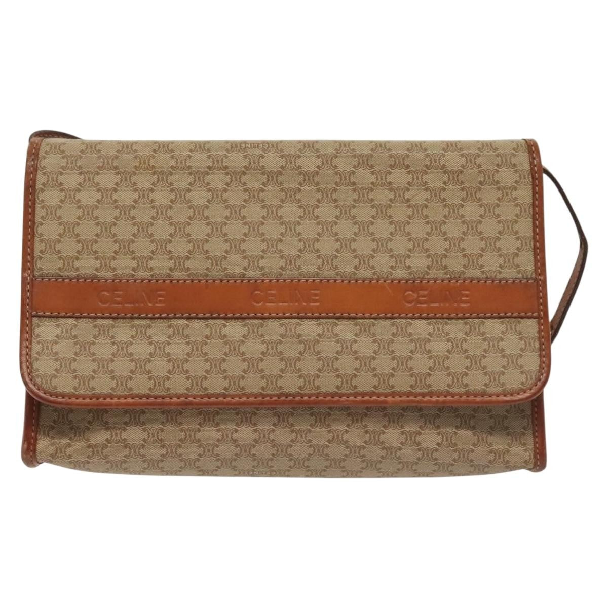 Celine Vintage Macadam Shoulder Bag Canvas And Leather Beige Canvas Bag