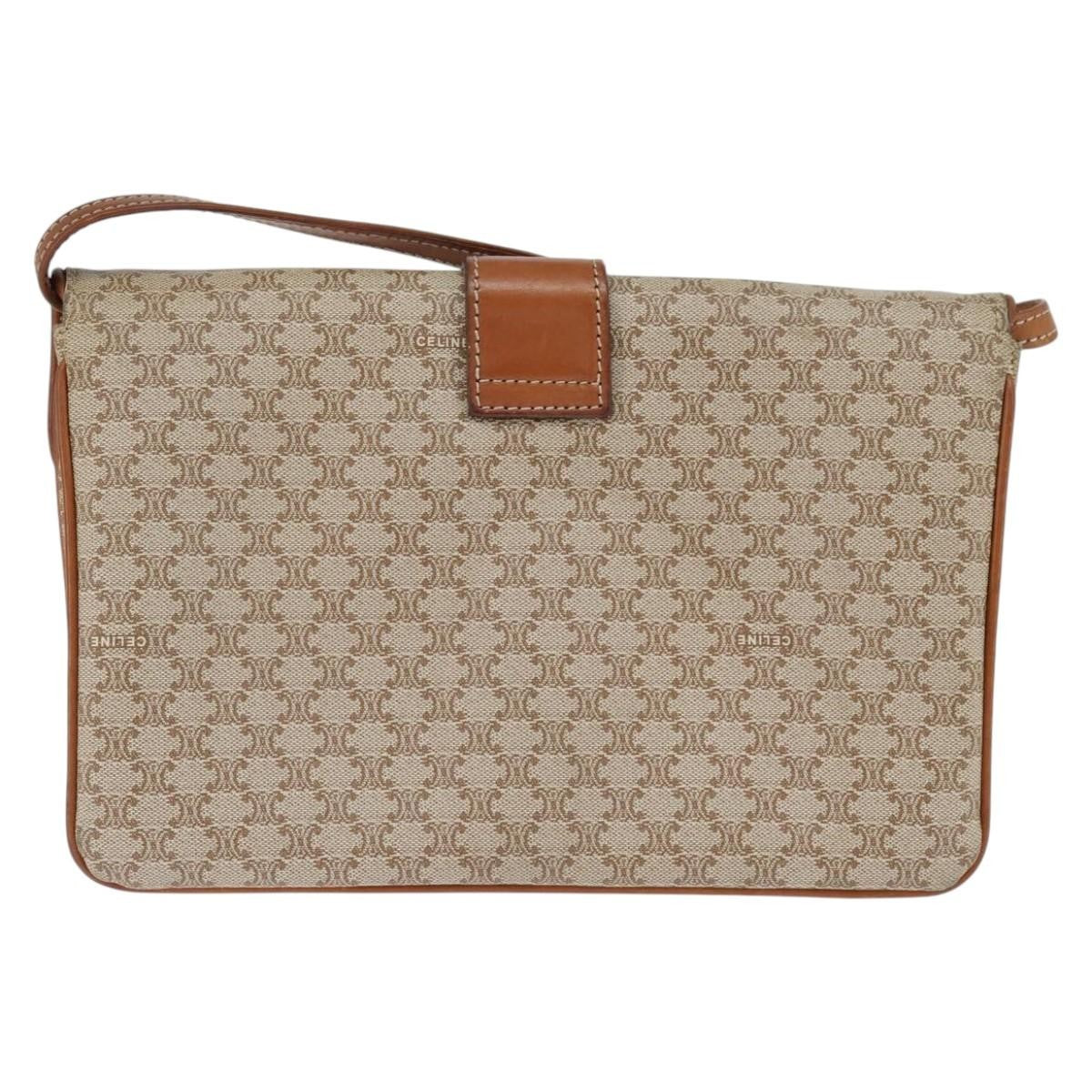 Celine Vintage Macadam Shoulder Bag Canvas And Leather Beige Canvas Shoulder Bag Bag