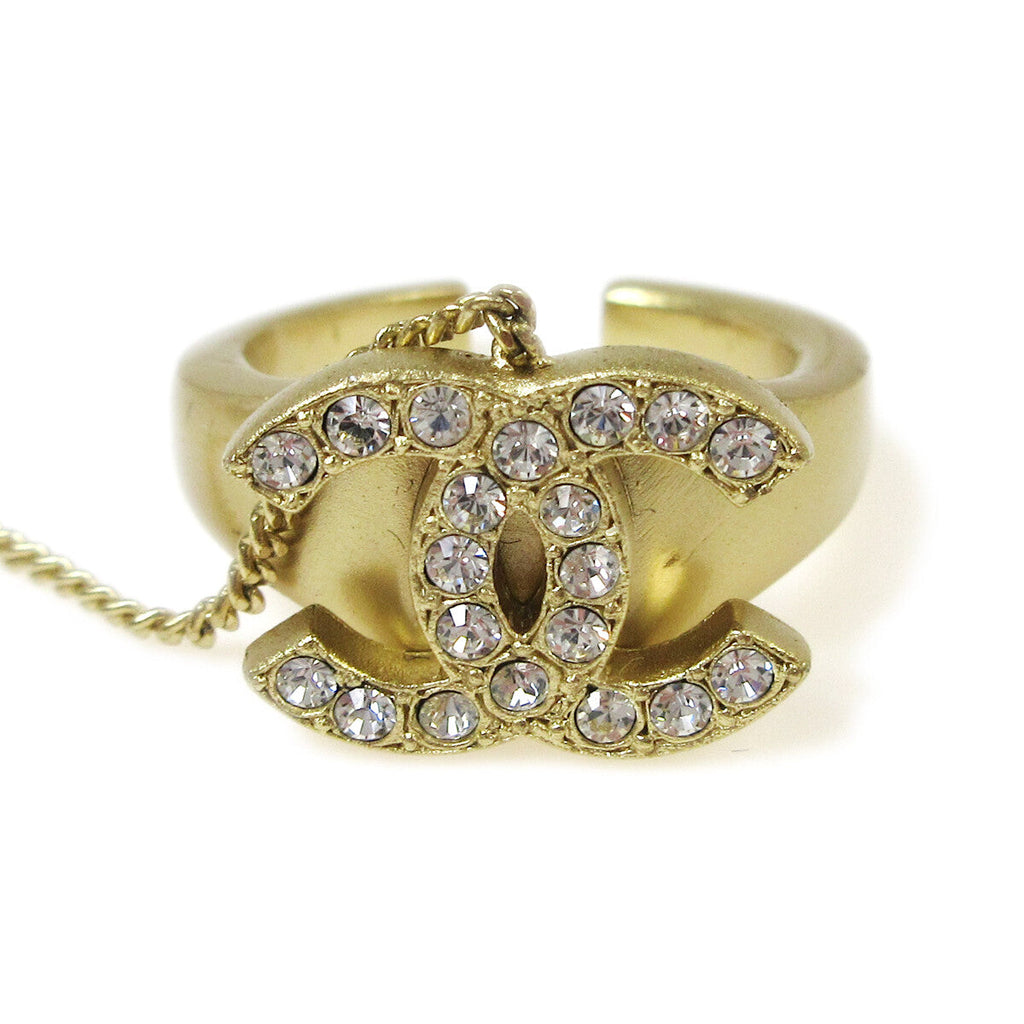 Chanel Logo Bangle With Chain Attached Cc Ring Metal With Crystal Gold Gold_Plated Bracelet Jewelry
