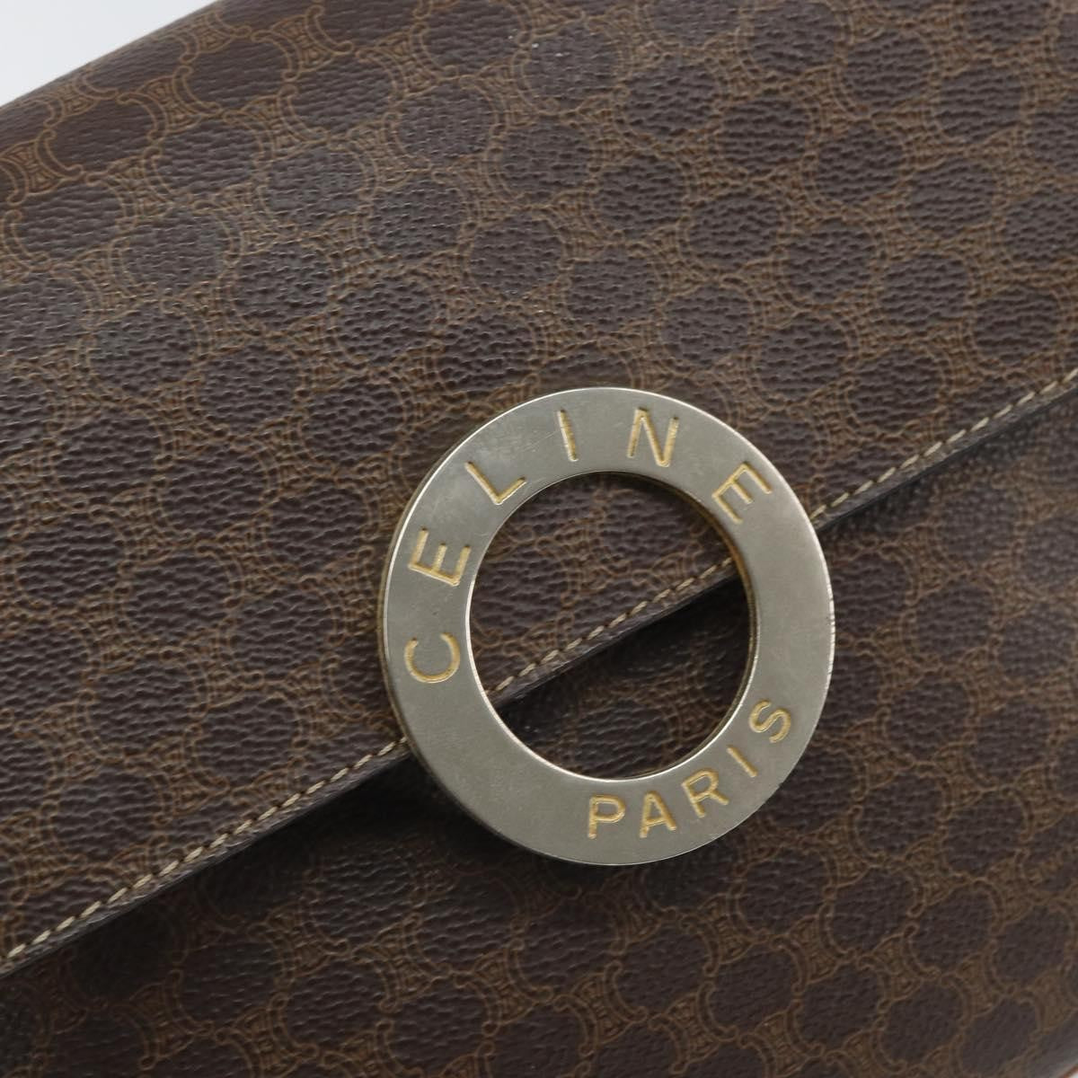 Celine Vintage Macadam Circle Logo Shoulder Bag Canvas And Leather Brown Canvas Shoulder Bag Bag