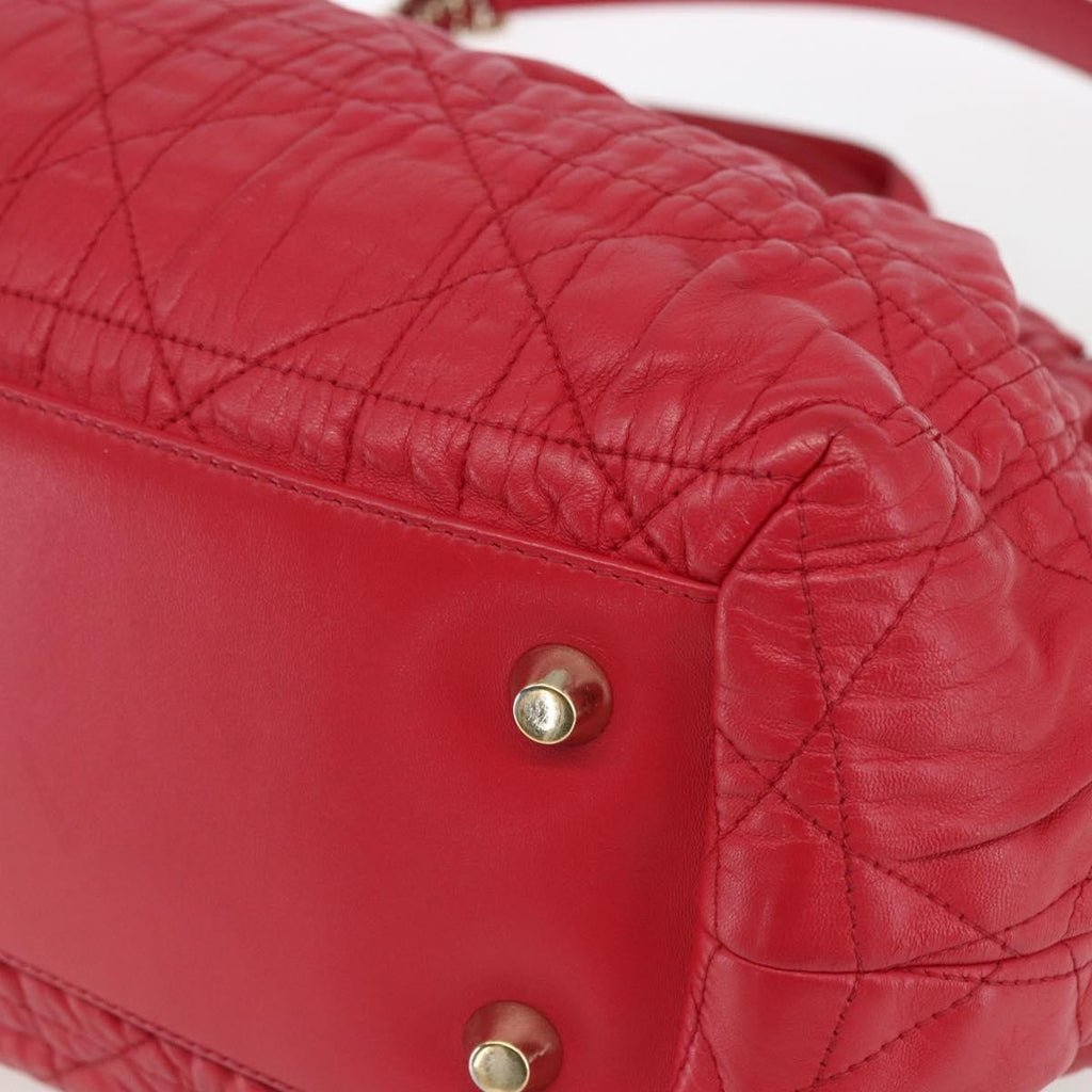 Christian Dior Delices Tote Cannage Quilt Leather Red Leather Tote Bag Bag (Pre-Owned)