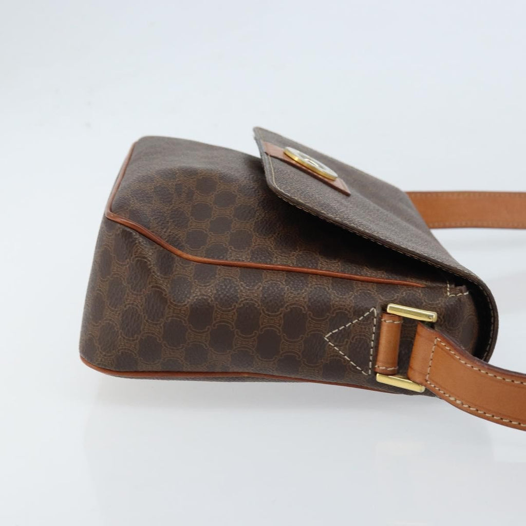 Celine Vintage Macadam Circle Logo Shoulder Bag Canvas And Leather Brown Canvas Shoulder Bag Bag