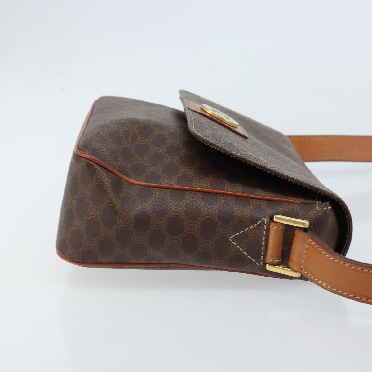 Celine Vintage Macadam Circle Logo Shoulder Bag Canvas And Leather Brown Canvas Shoulder Bag Bag
