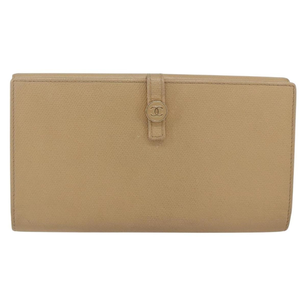 Chanel Coco Bouton Wallet Leather Beige Leather Wallets Accessory