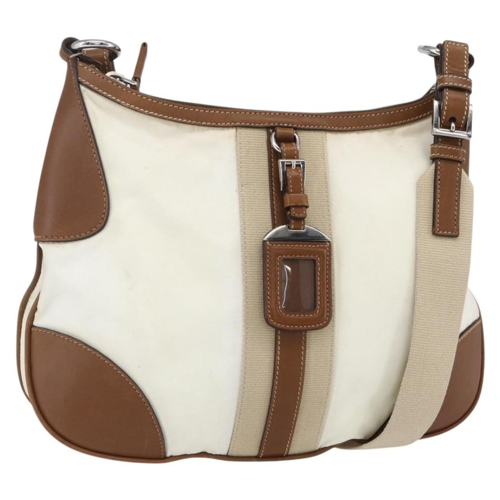 Prada Vintage Shoulder Bag Nylon And Leather Beige Nylon Shoulder Bag Bag