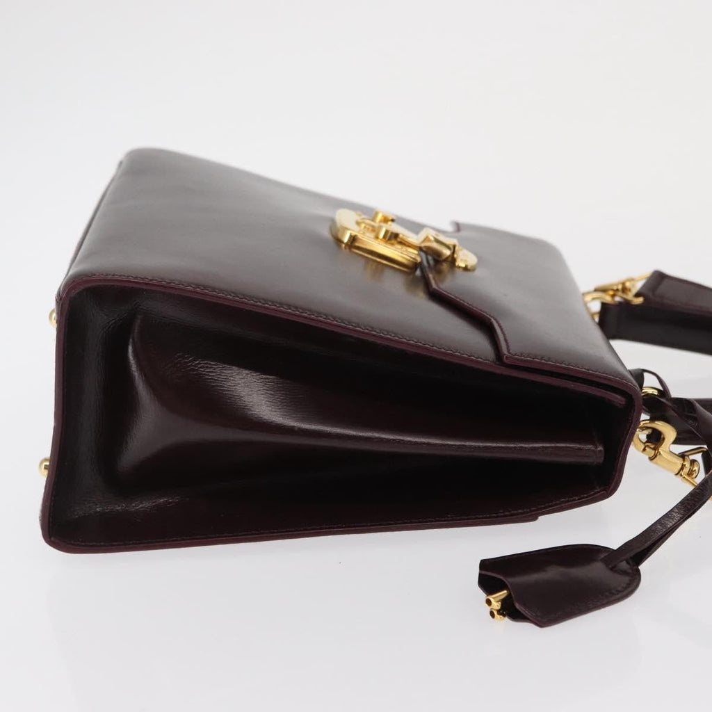 Gucci Vintage Lady Lock Top Handle Bag Leather Burgundy Leather Handbag (Pre-Owned)