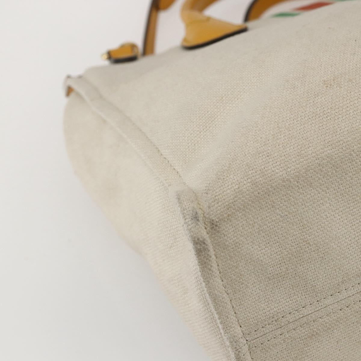 Gucci Foldable Web Tote Canvas With Leather Beige Canvas Tote Bag Bag (Pre-Owned)
