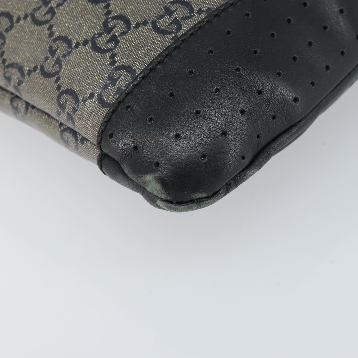 Gucci Zip Messenger Bag Gg Canvas With Perforated Leather Navy Canvas Shoulder Bag Bag (Pre-Owned)