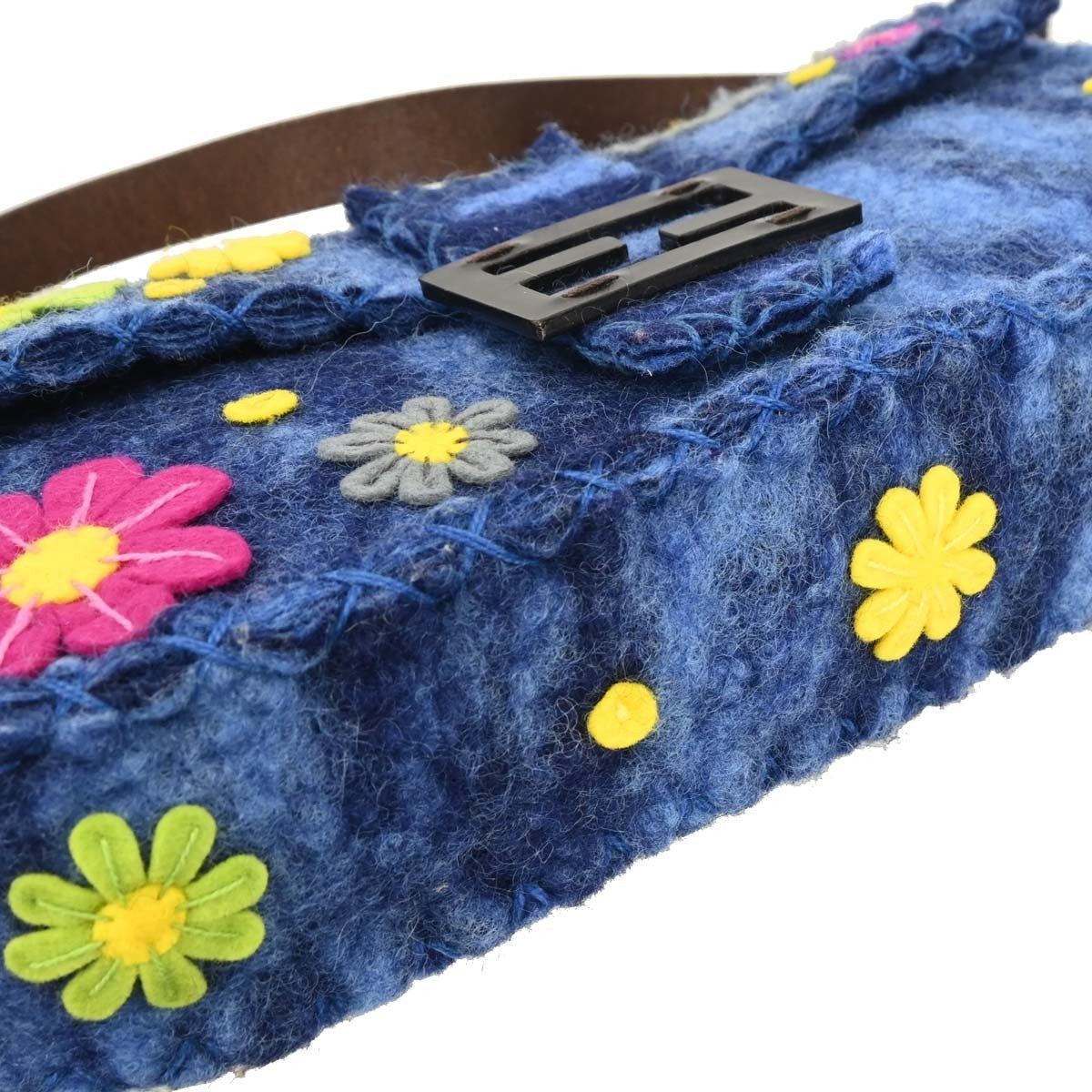 Fendi Baguette Bag Patent Blue Felt,Leather Handbag