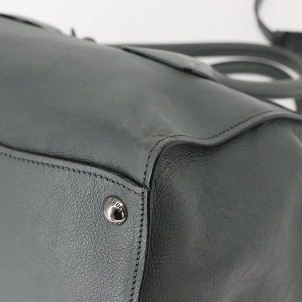Prada Twin Pocket Lock Flap Tote Glace Calf Gray Leather Tote Bag Bag