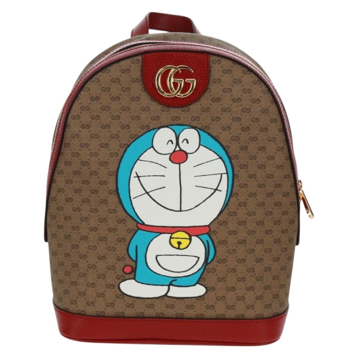 Gucci Doraemon Zip Backpack Printed Mini Gg Coated Canvas Beige Canvas Backpack Bag (Pre-Owned)