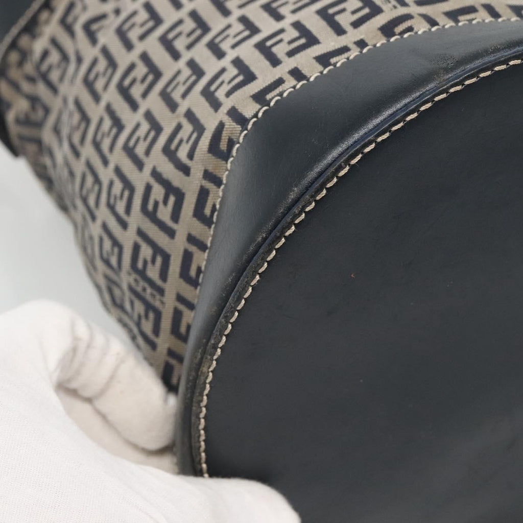 Fendi Ff Logo Mon Tresor Bucket Bag Printed Shearling With Leather Navy Canvas Shoulder Bag Bag