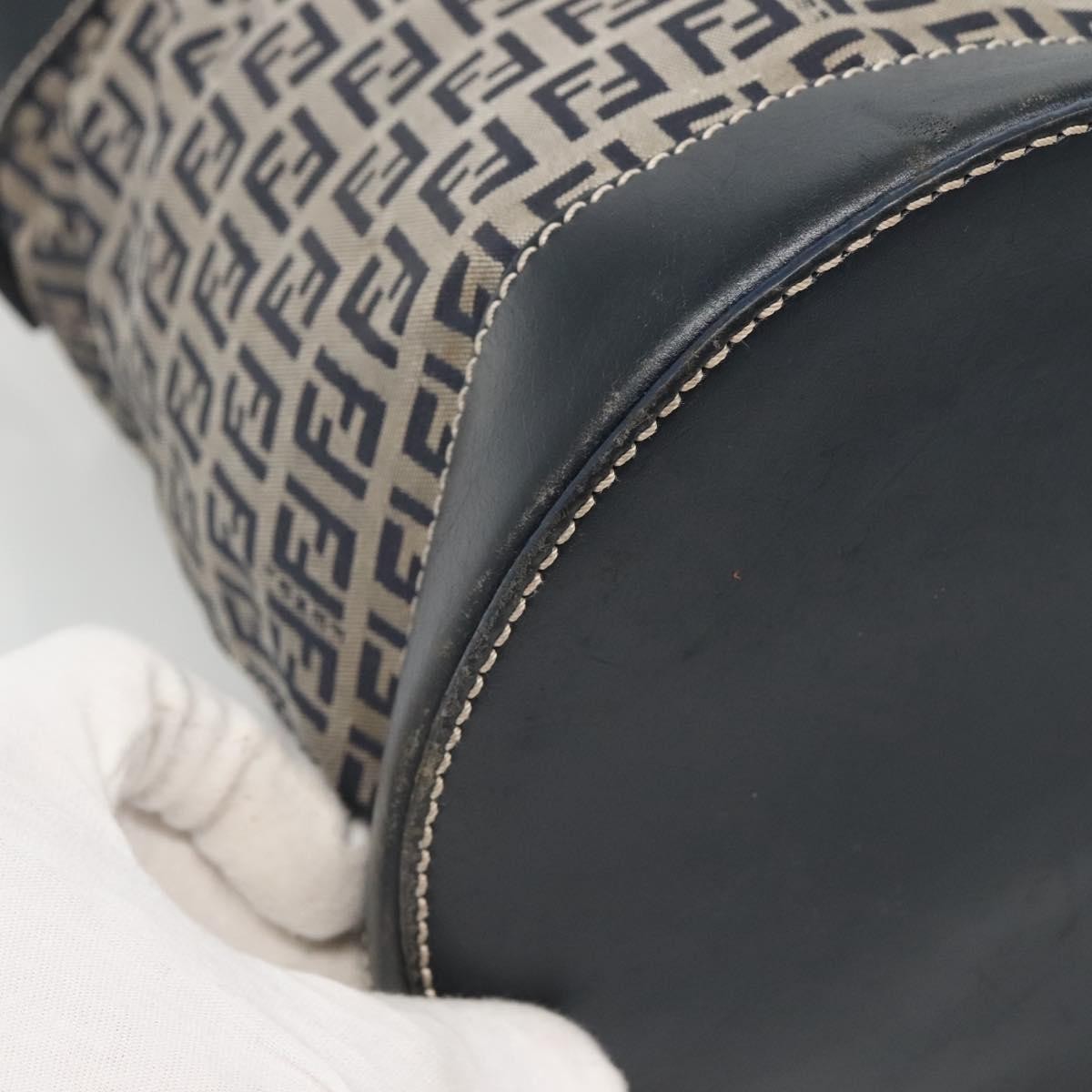 Fendi Ff Logo Mon Tresor Bucket Bag Printed Shearling With Leather Navy Canvas Shoulder Bag Bag