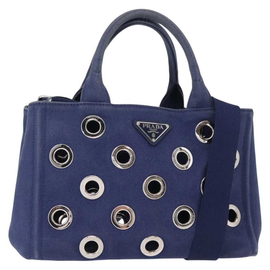 Prada Canapa Convertible Tote Grommet Embellished Canvas Blue Canvas Tote Bag Bag
