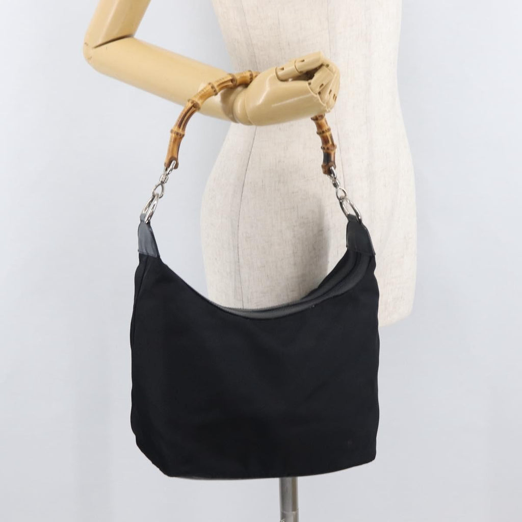 Gucci Vintage Bamboo Hobo Nylon Navy Nylon Shoulder Bag Bag (Pre-Owned)