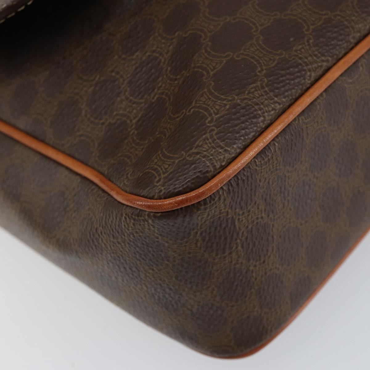 Celine Vintage Macadam Circle Logo Shoulder Bag Canvas And Leather Brown Canvas Shoulder Bag Bag