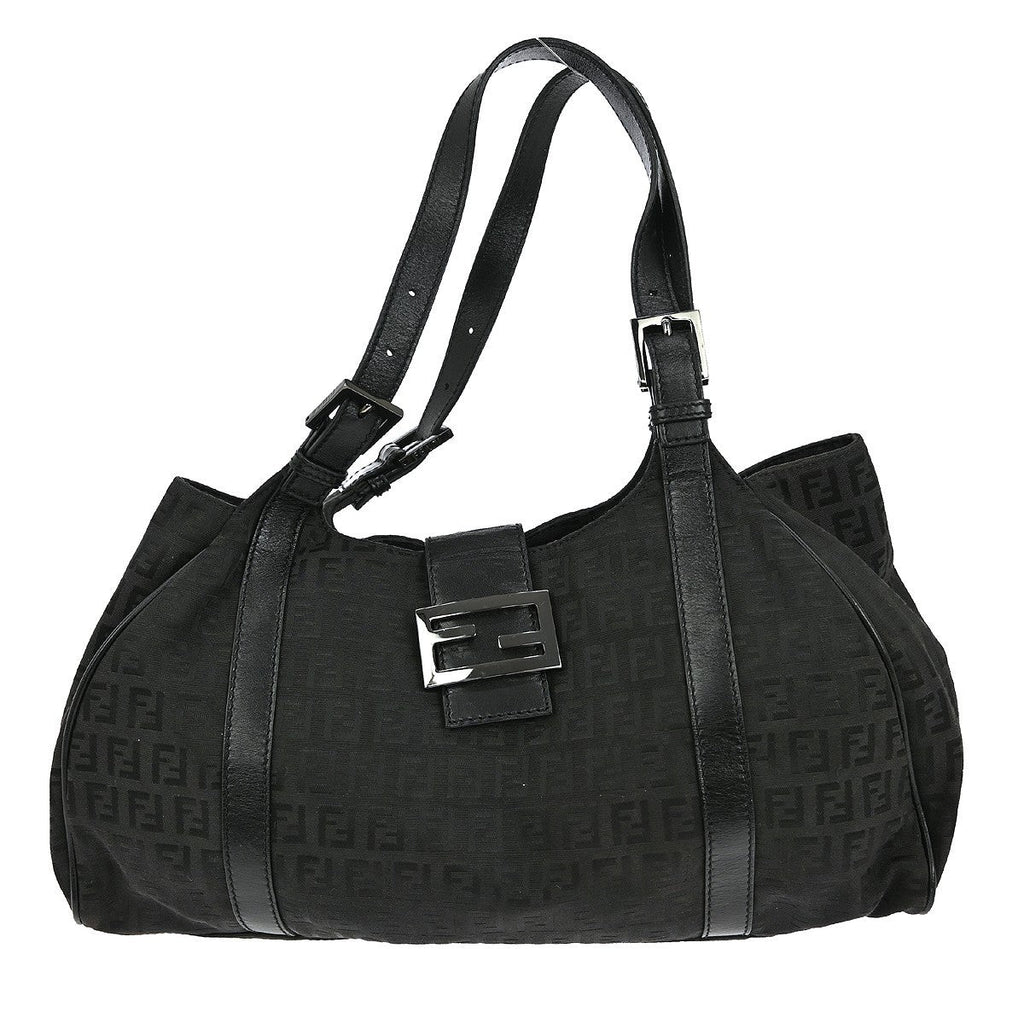 Fendi Belted Shoulder Bag Zucchino Canvas Black Canvas Handbag