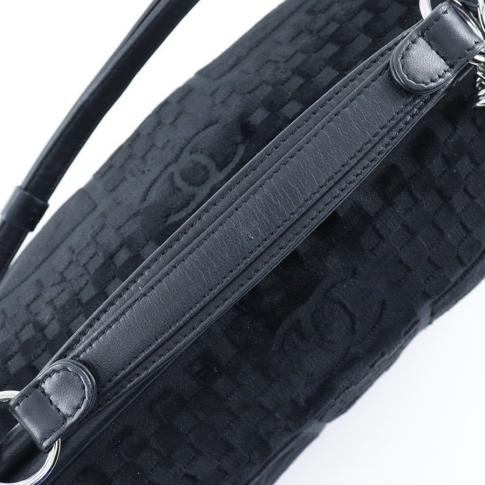Chanel Vintage Cc Side Belted Bowler Bag Check Embossed Velvet Black Velvet Shoulder Bag Bag