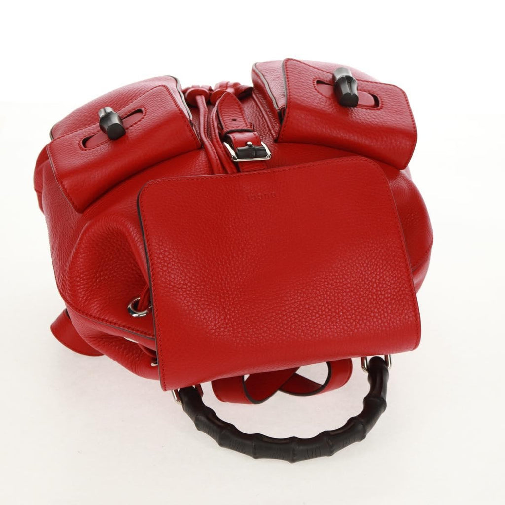 Gucci Bamboo Tassel Backpack Leather Red Leather Backpack Bag (Pre-Owned)
