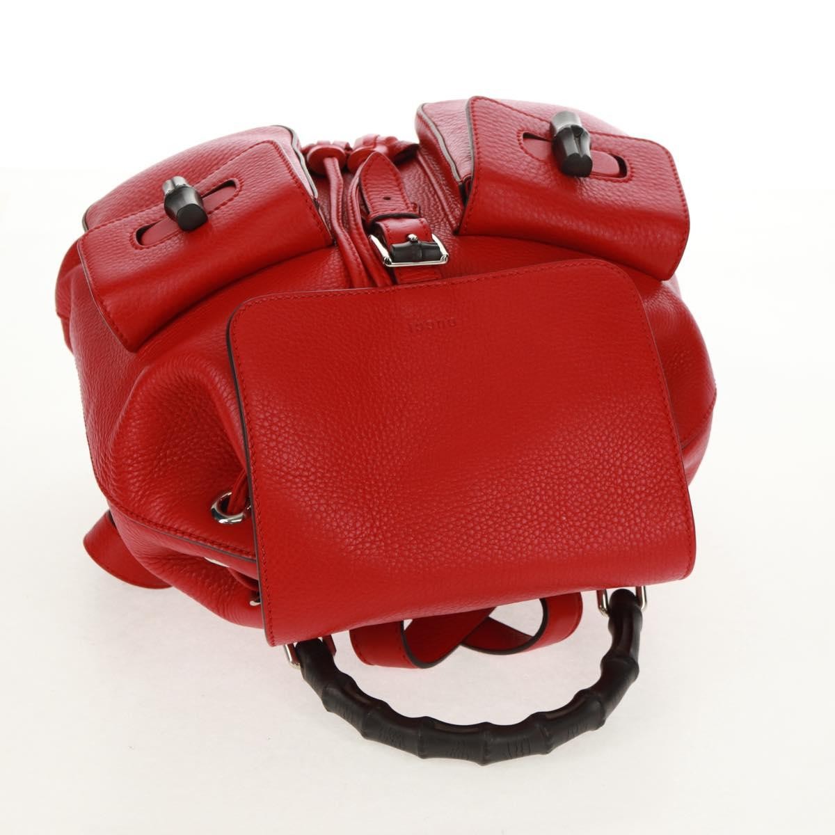 Gucci Bamboo Tassel Backpack Leather Red Leather Backpack Bag (Pre-Owned)