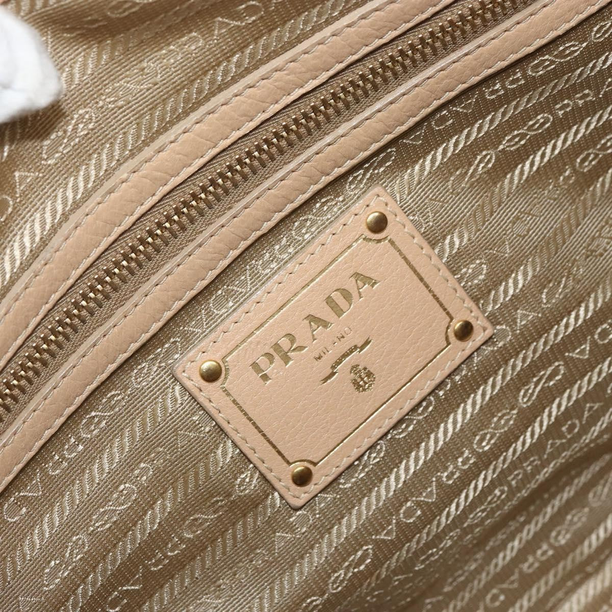 Prada Front Zip Convertible Satchel Cervo Leather Beige Leather Handbag